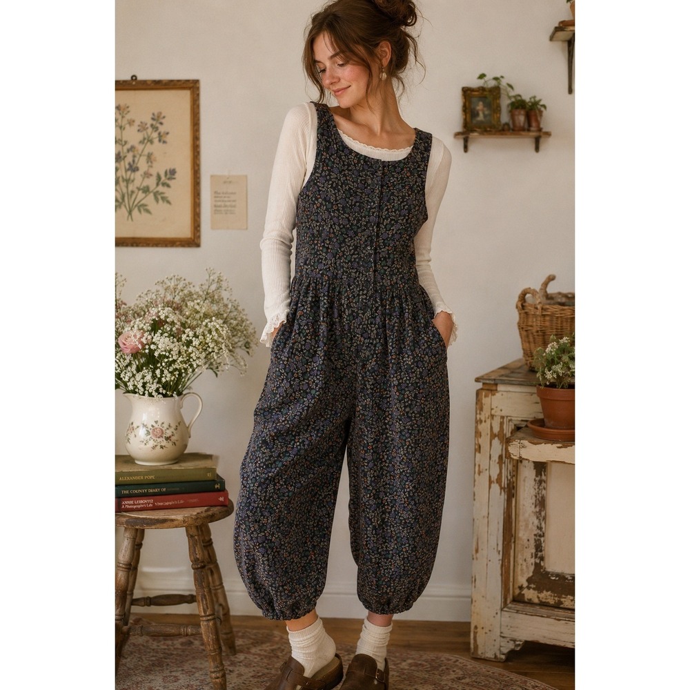 Vintage My Michelle Floral Corduroy Jumpsuit‎ 90s Sleeveless Sz 5/6 USA